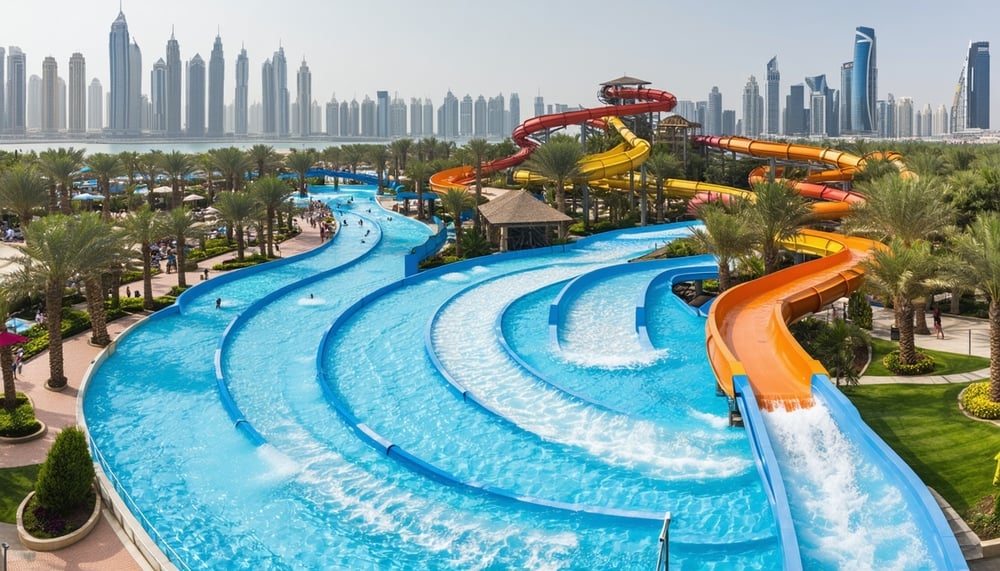 Aerial view of Aquaventure World Dubai waterpark Aerial view of Aquaventure World Dubai waterpark