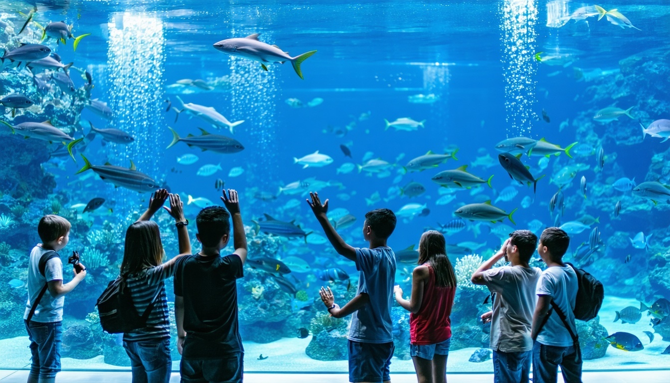 Guests interacting with marine life at Aquaventure World Dubai